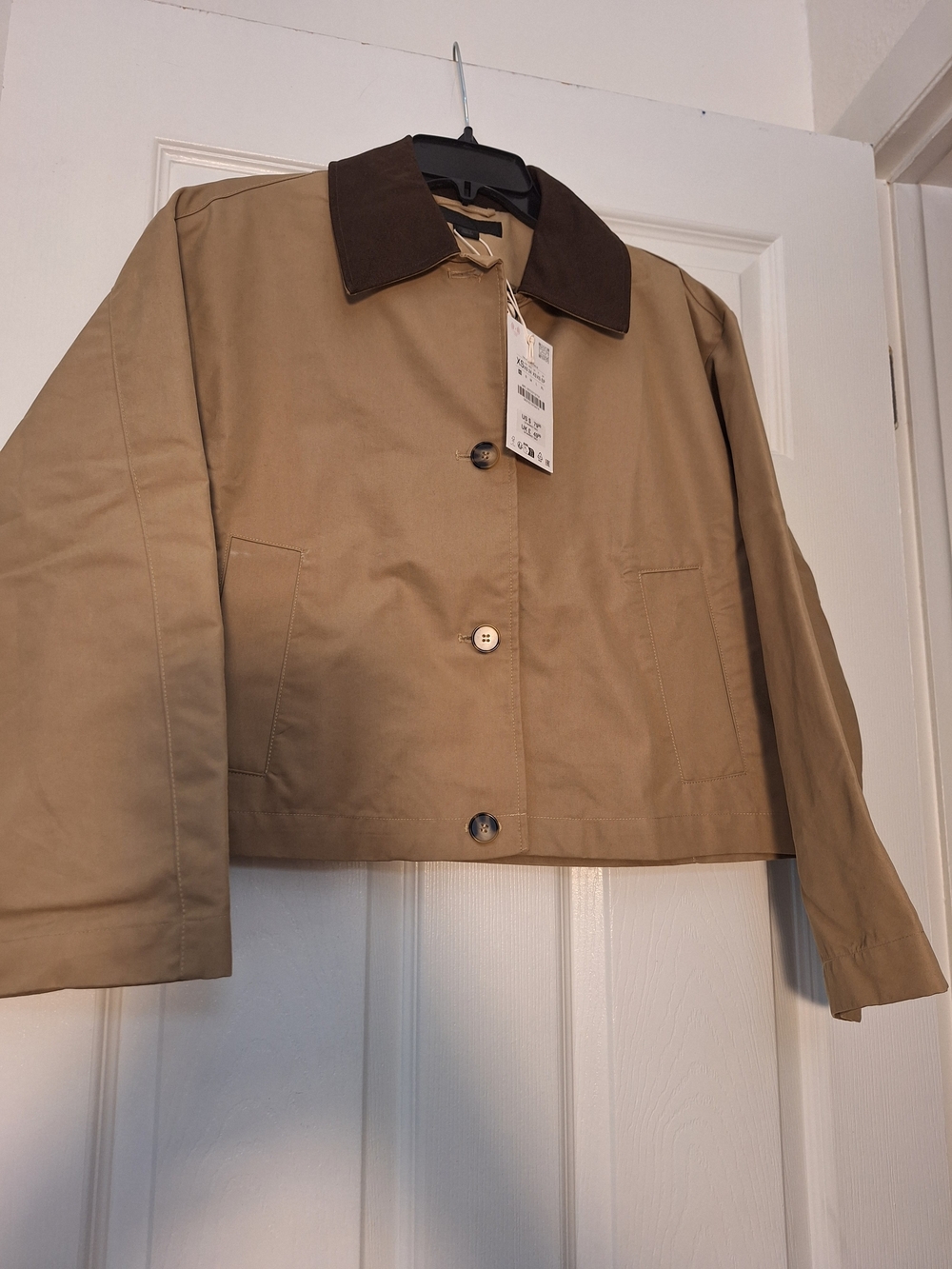 Zara Cropped Trench with Combined Collar Taupe Brown XS ,run Large - Picture 2 of 4
